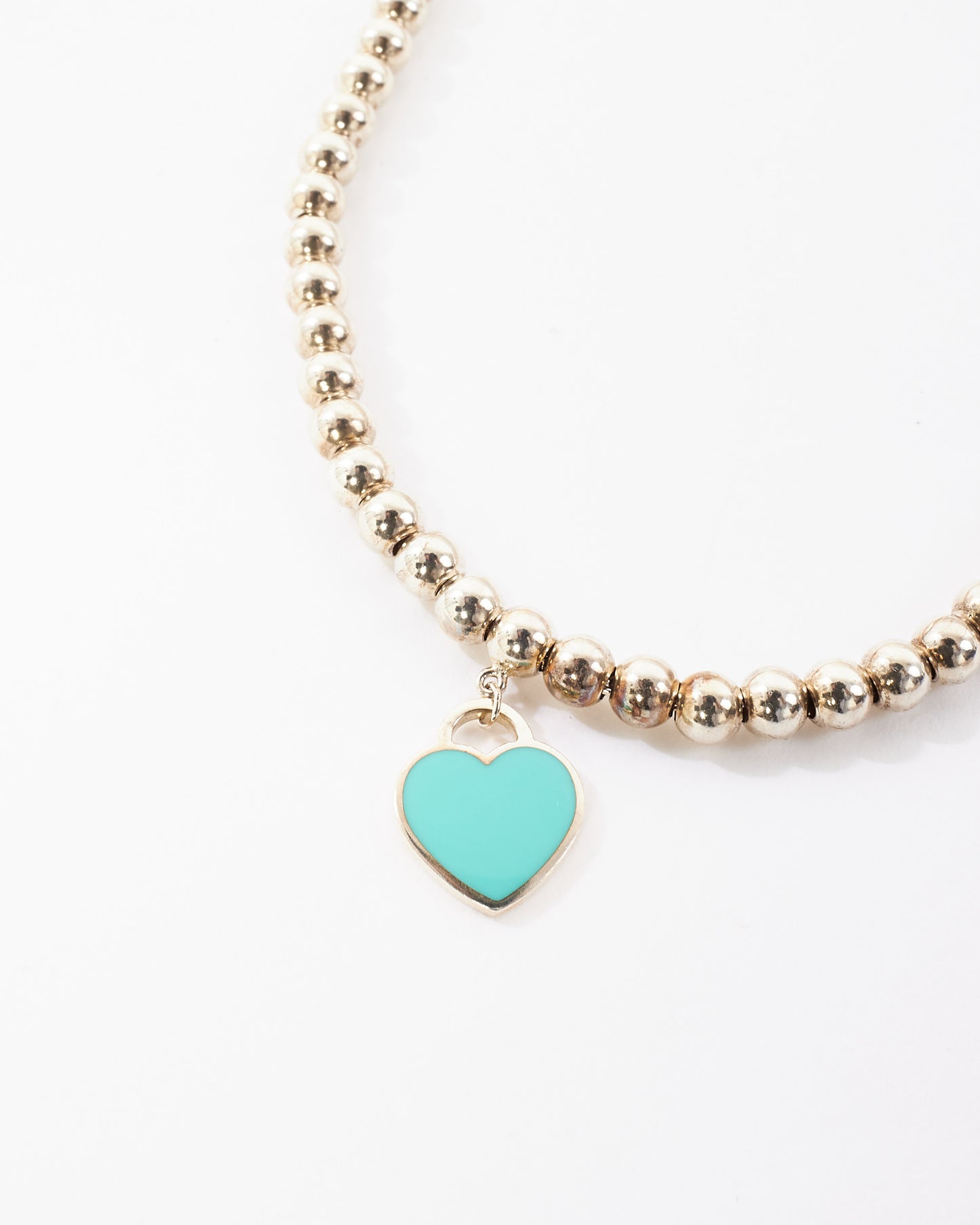 Tiffany & Co. Silver Bead Turquoise Heart Tag Necklace