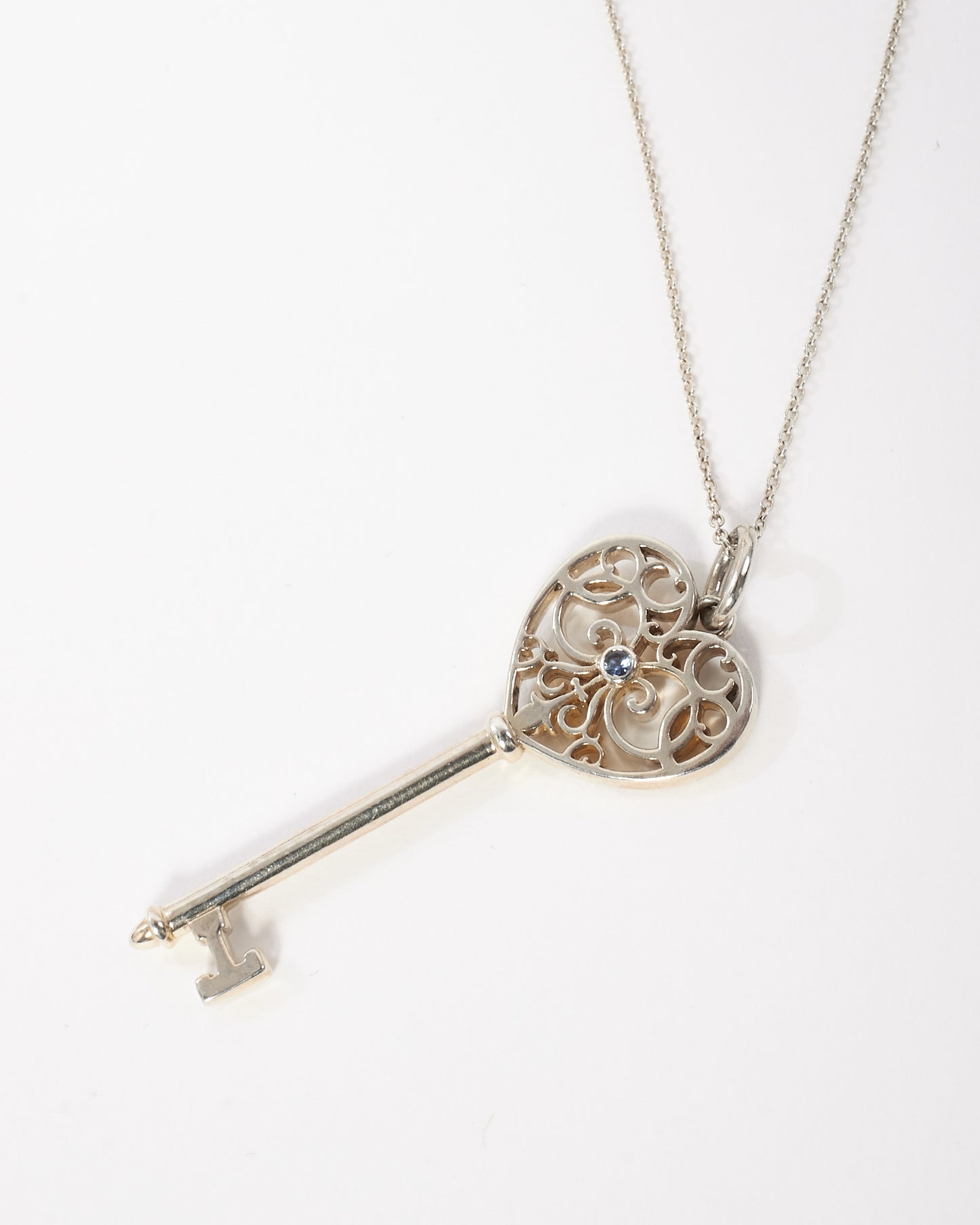 Tiffany & Co. Silver Filigree Heart Key Pendant Necklace