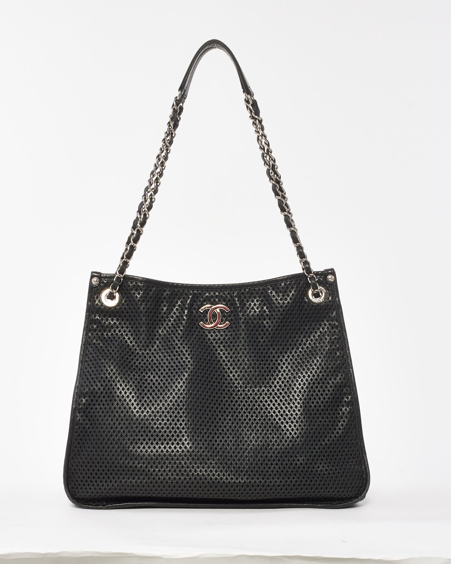 Chanel Black Perforated Leather CC Logo Tote Bag