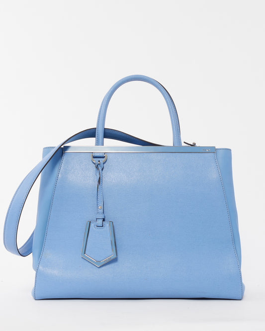 Fendi Blue Leather Medium 2Jours Tote Bag