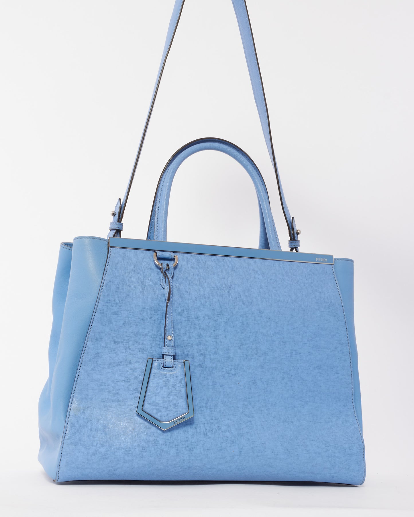 Fendi Blue Leather Medium 2Jours Tote Bag