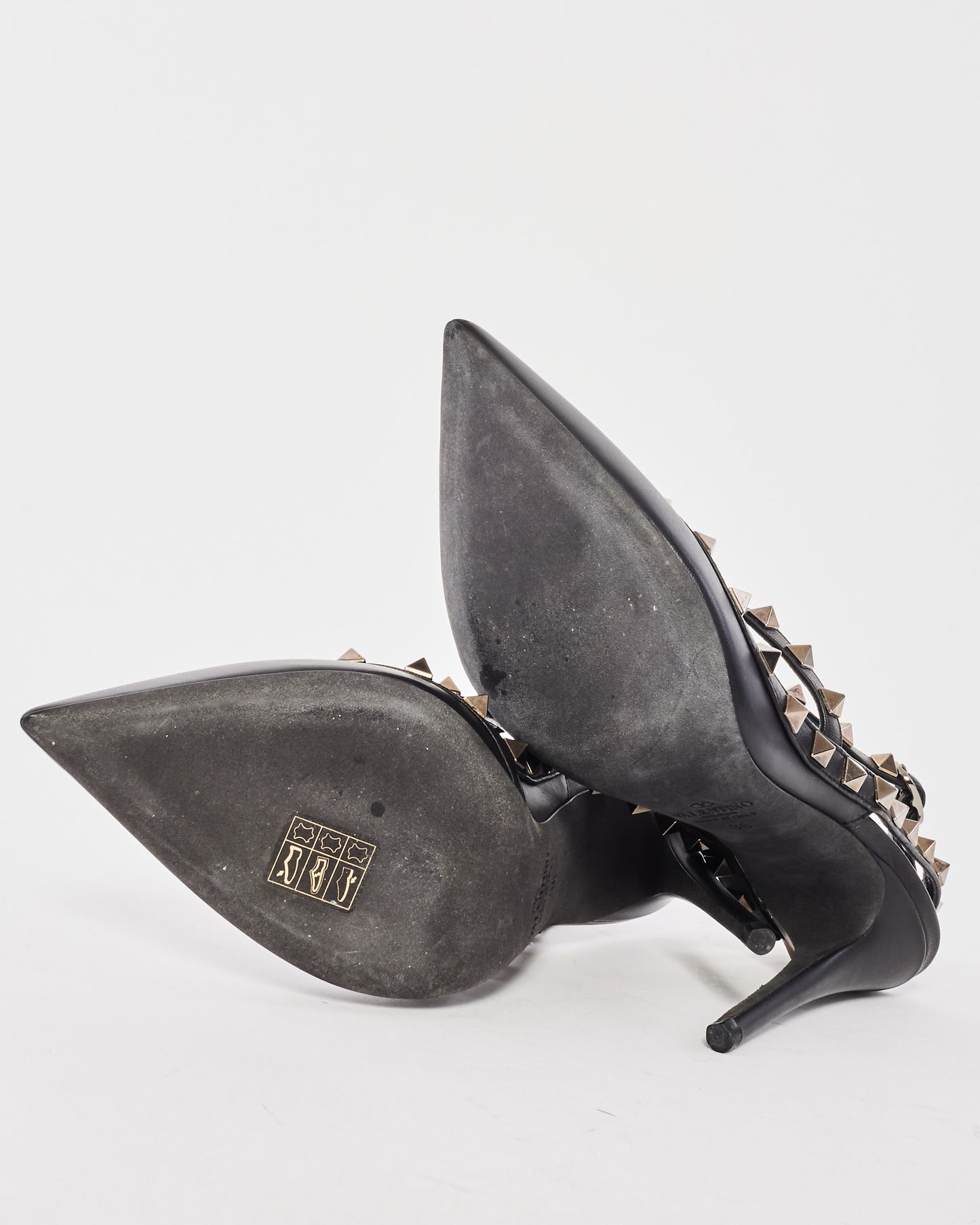 Valentino Black Leather "Noir" Ankle Strap Rockstud Pumps - 36