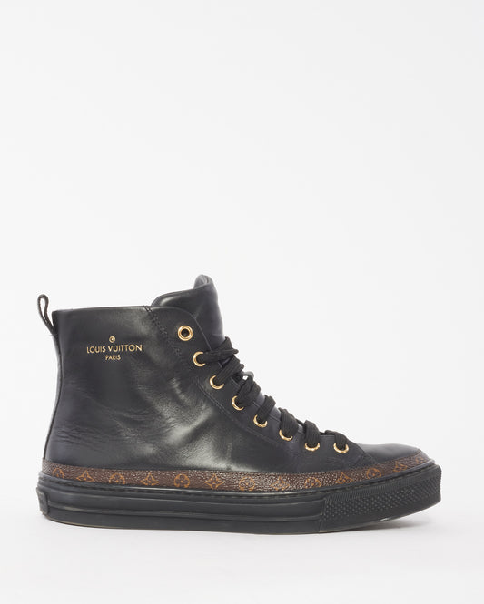 Louis Vuitton Black Leather & Monogram High Top Stellar Sneakers - 37.5