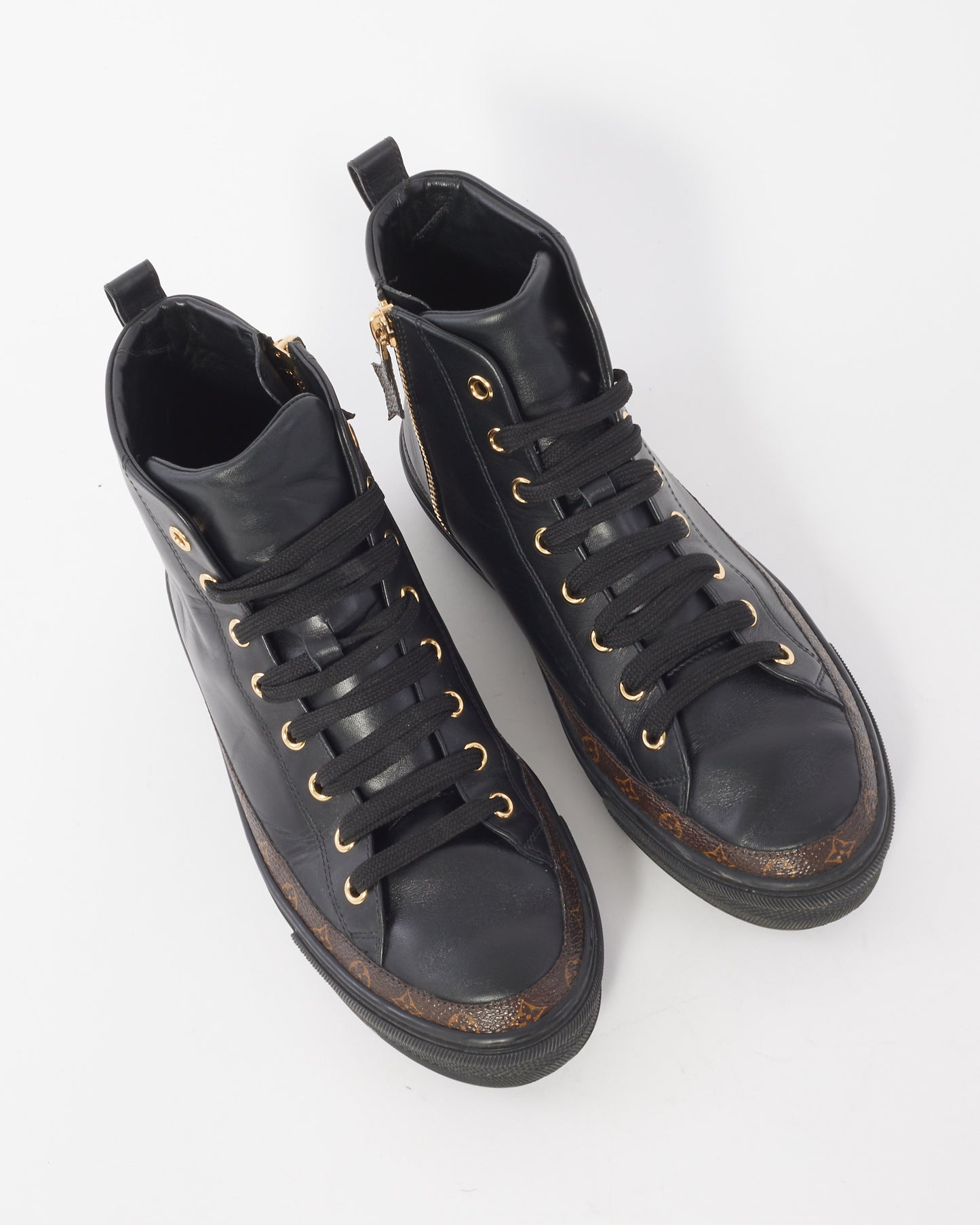 Louis Vuitton Black Leather & Monogram High Top Stellar Sneakers - 37.5
