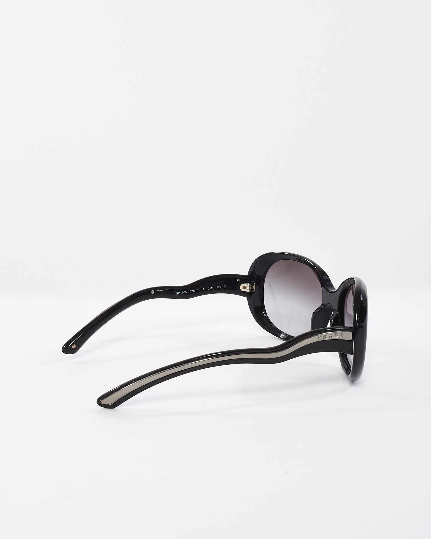 Prada Black & Silver Swivel Arm Oval Frame Sunglasses SPR 08L