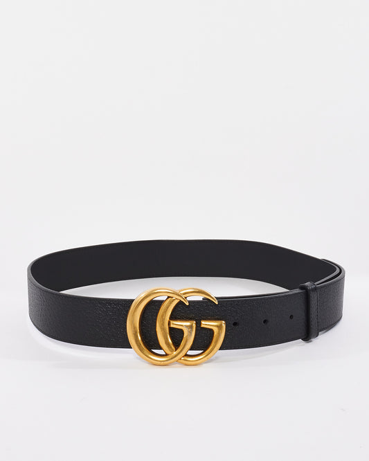 Gucci Black Grained Leather Brushed Gold Double GG Marmont Belt - 85/34