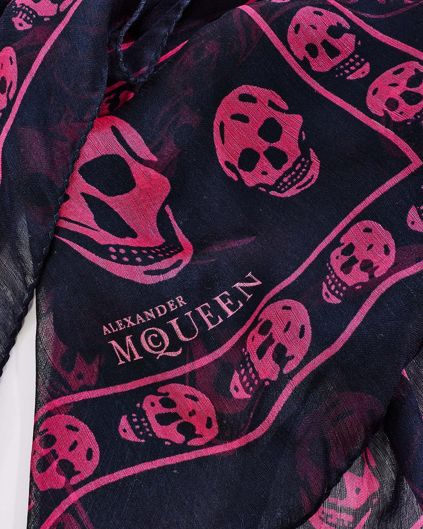 Alexander McQueen Black & Pink Skull Chiffon Scarf