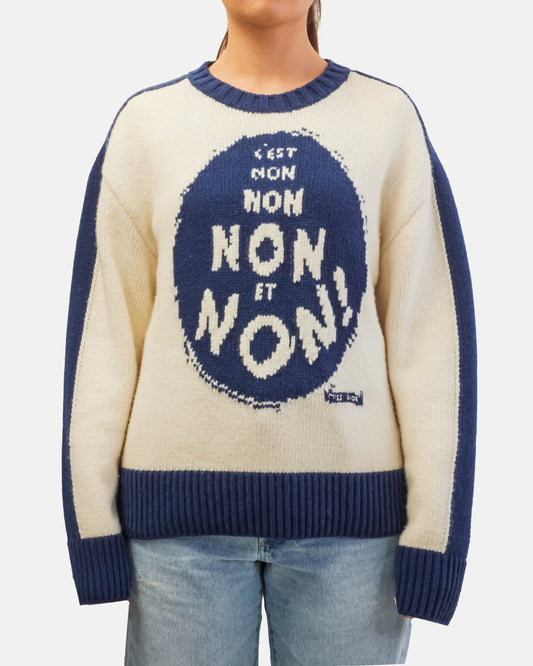 Dior Blue & White C'est Non Wool & Cashmere Knit Sweater - 40