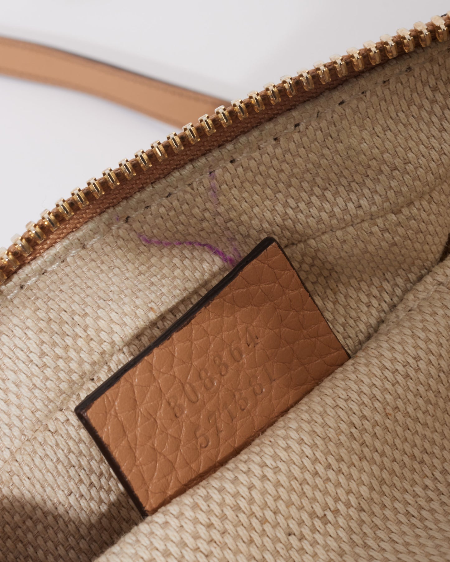Gucci Beige Leather Embossed Logo Soho Disco Crossbody Bag