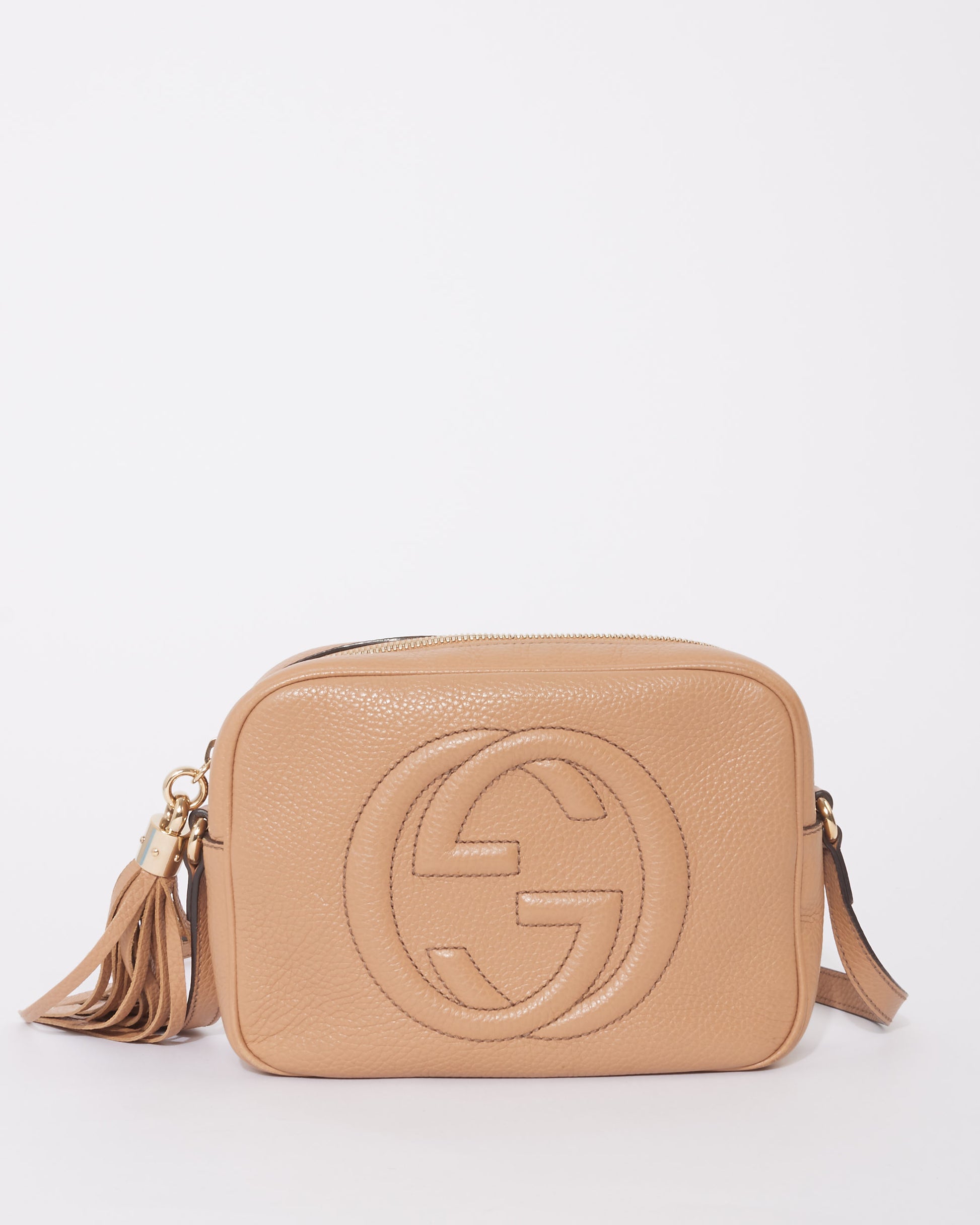 Buy Gucci Beige Leather Embossed Logo Soho Disco Crossbody Bag