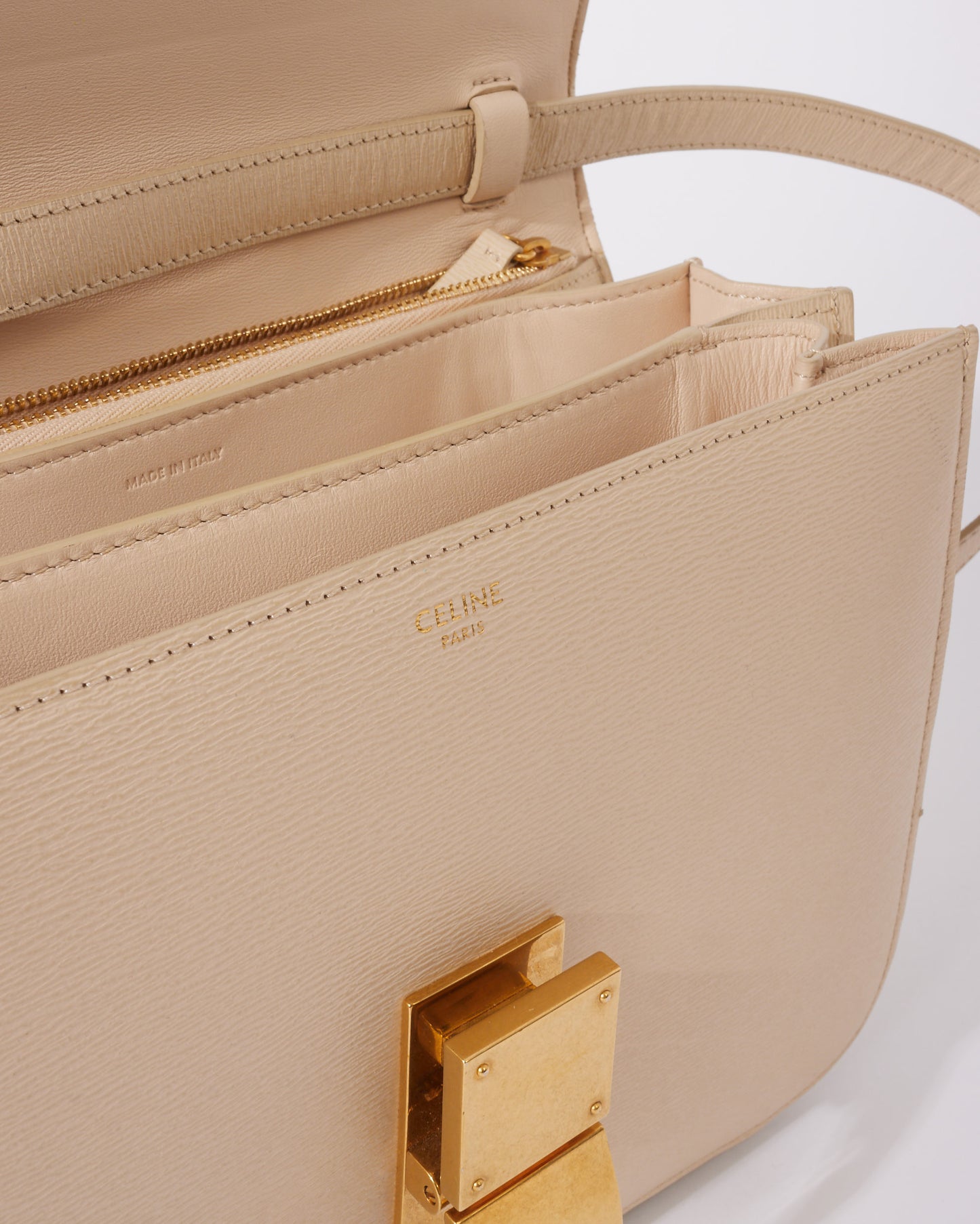 Celine Light Beige Calfskin Leather Box Bag