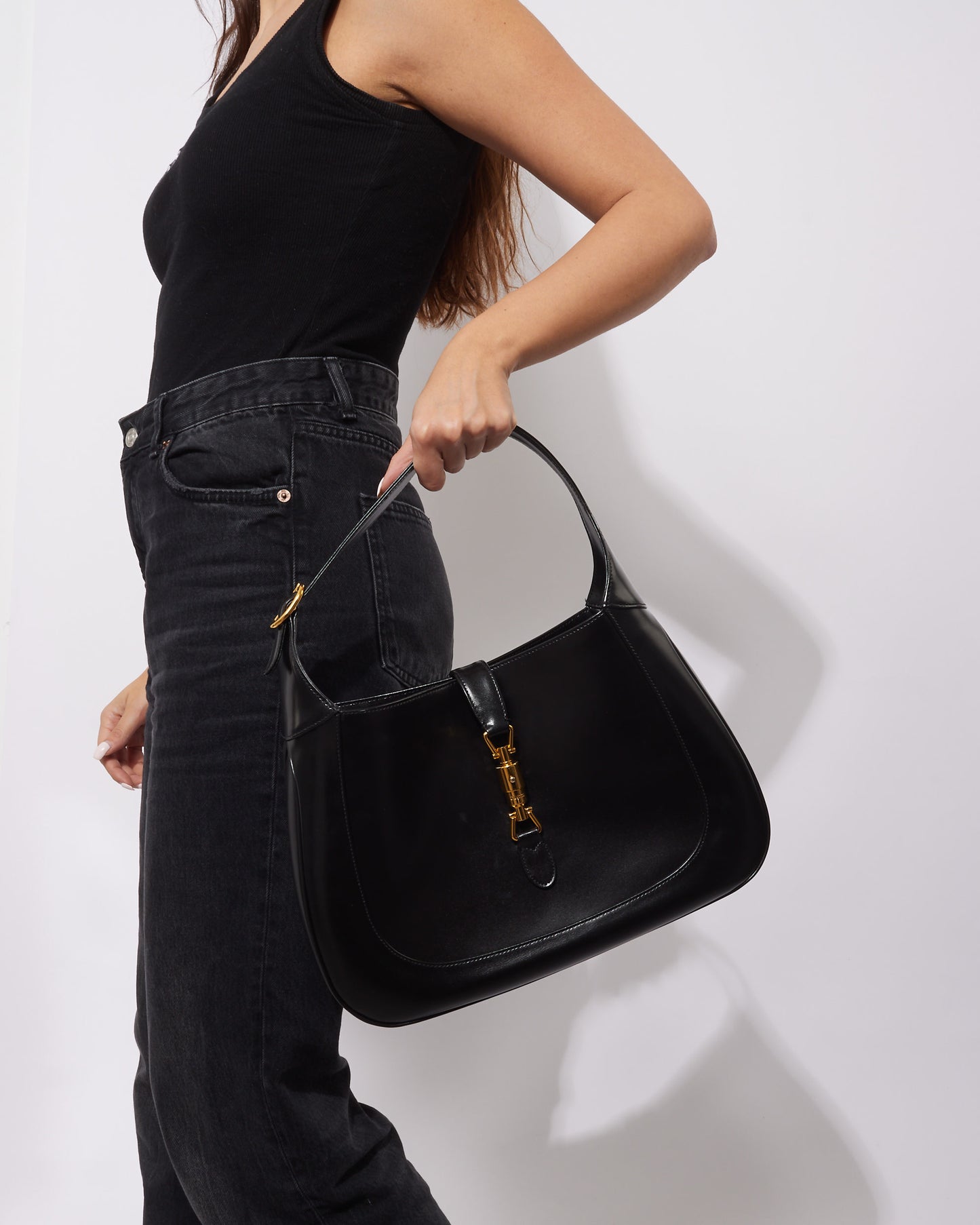 Gucci Black Leather Medium Jackie 1961 Hobo Shoulder Bag