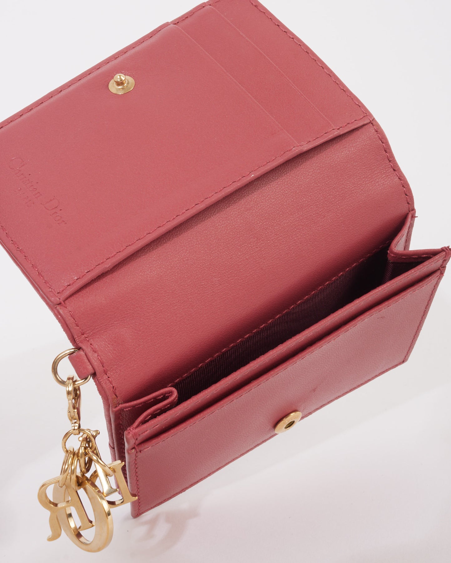 Dior Raspberry Cannage Calfskin Leather Lady Dior Flap Card Holder
