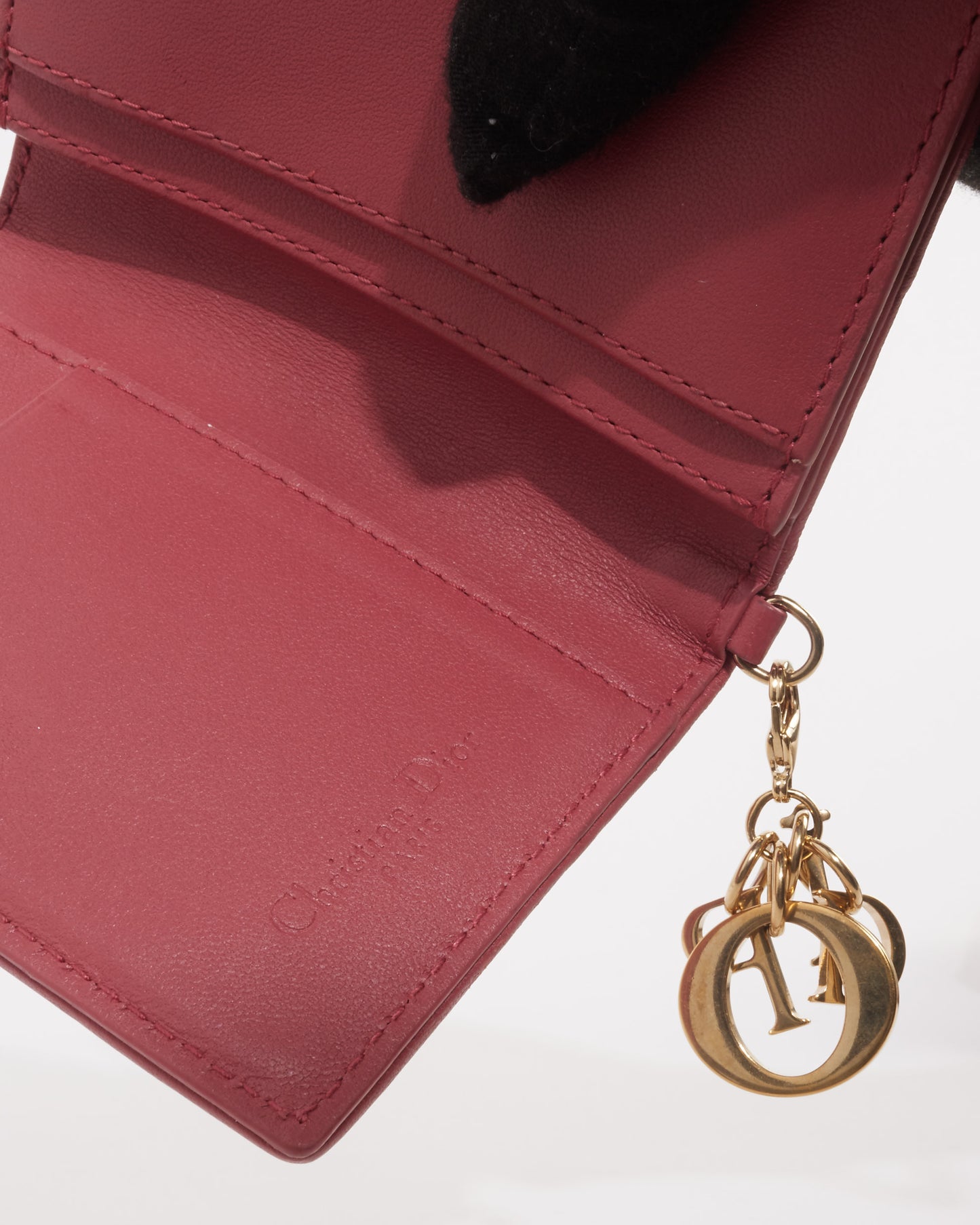 Dior Raspberry Cannage Calfskin Leather Lady Dior Flap Card Holder