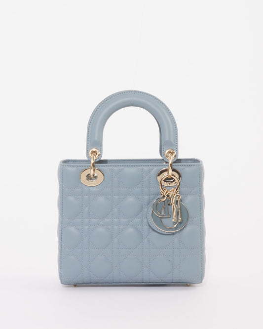 Dior Slate Blue Cannage Lambskin Leather Small Lady Dior Bag