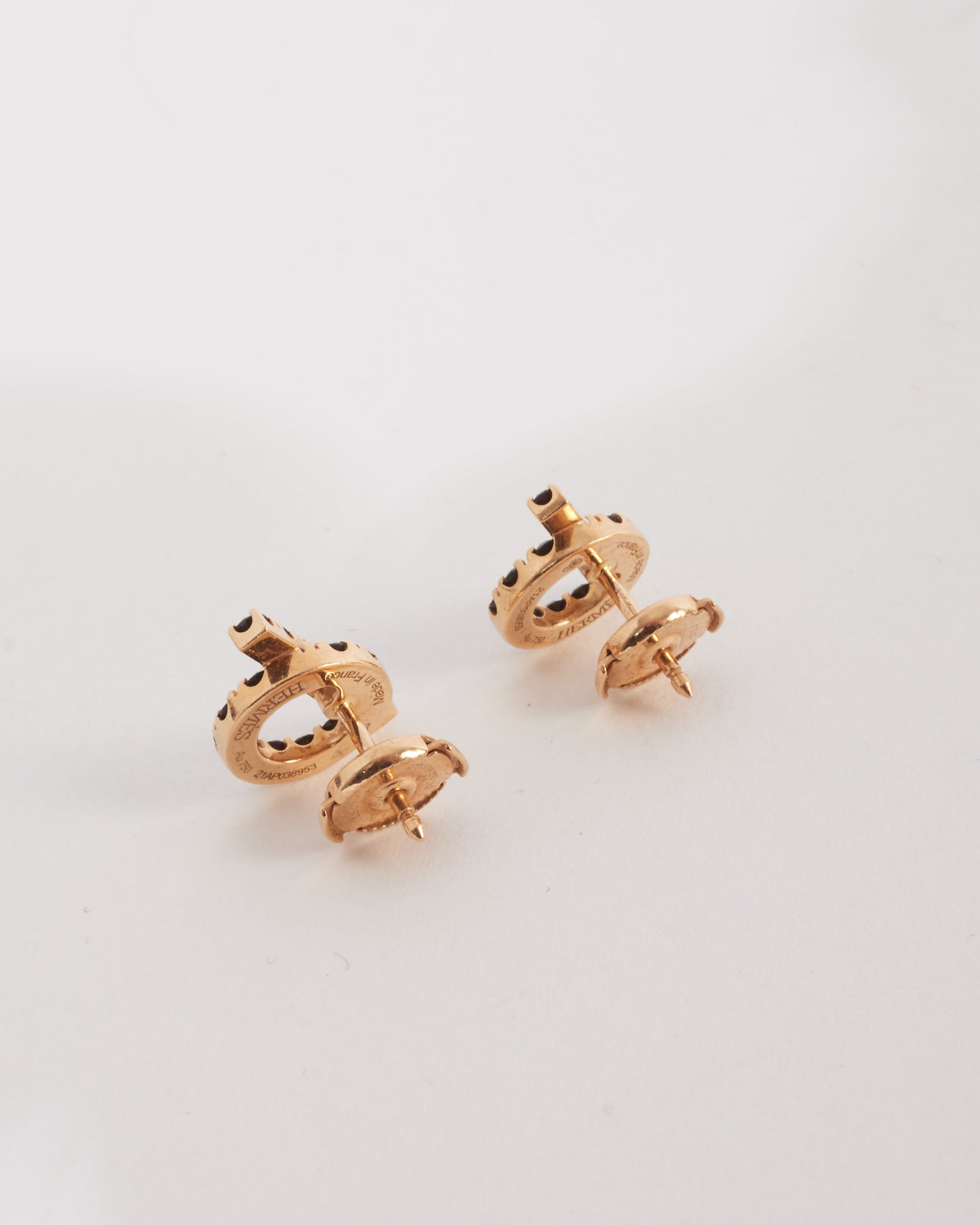 Hermès 18k Rose Gold Black Spinel Finesse Stud Earrings