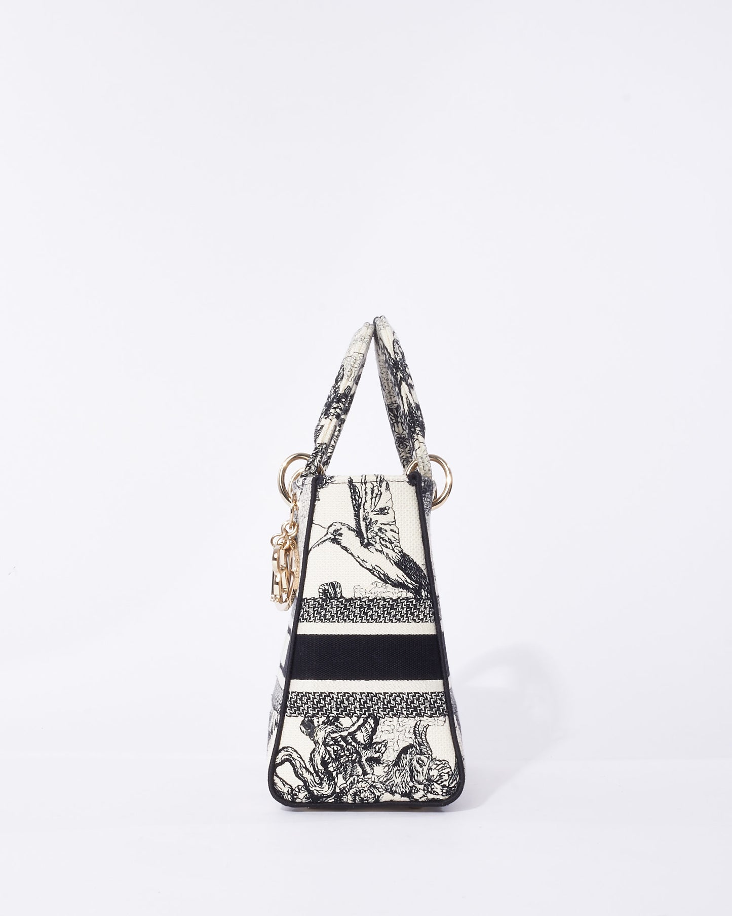 Dior Cream & Black Toile De Jouy Zodiac Embroidery Canvas Medium Lady D-Lite Bag