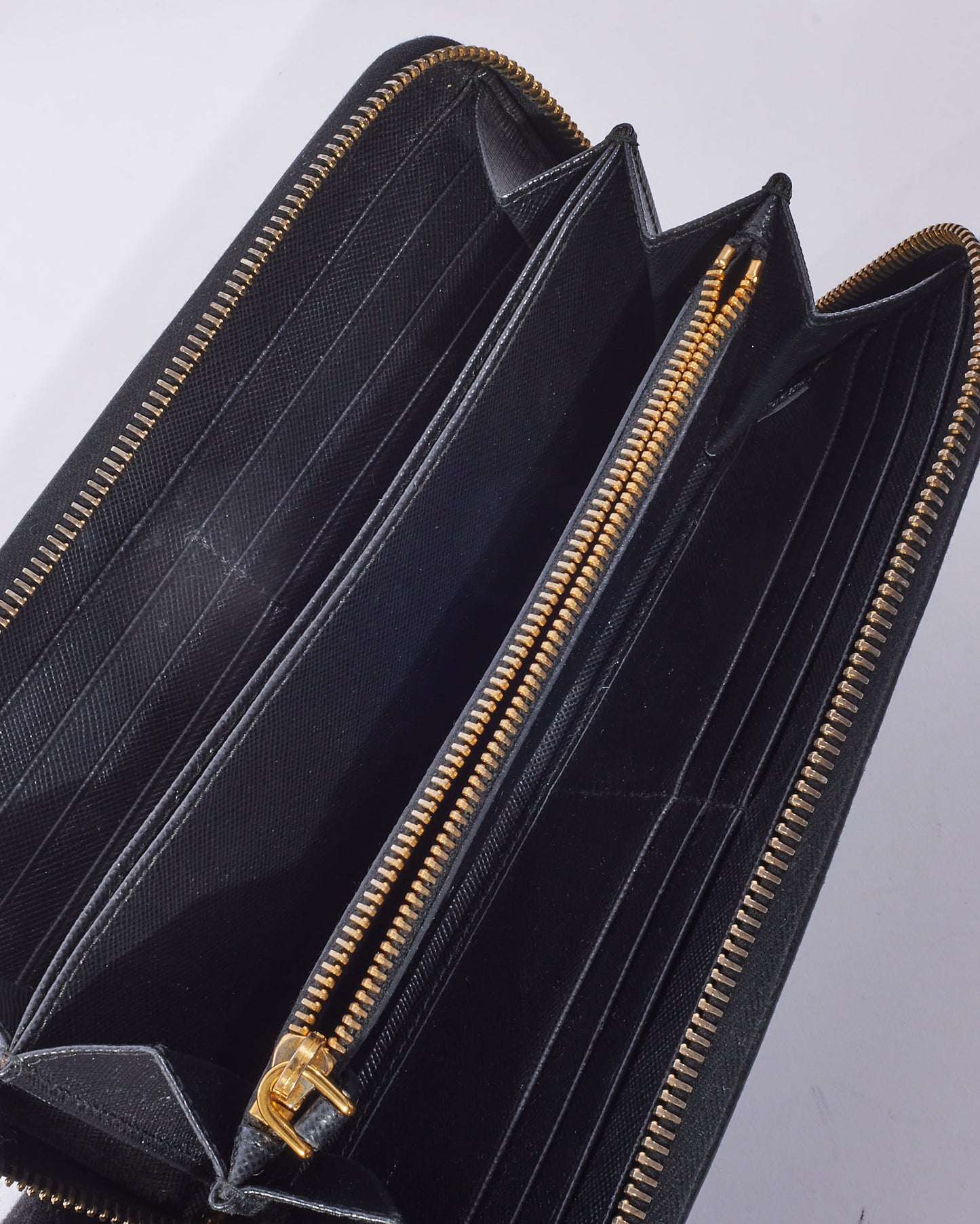 Prada Black Saffiano Leather Long Zip Wallet