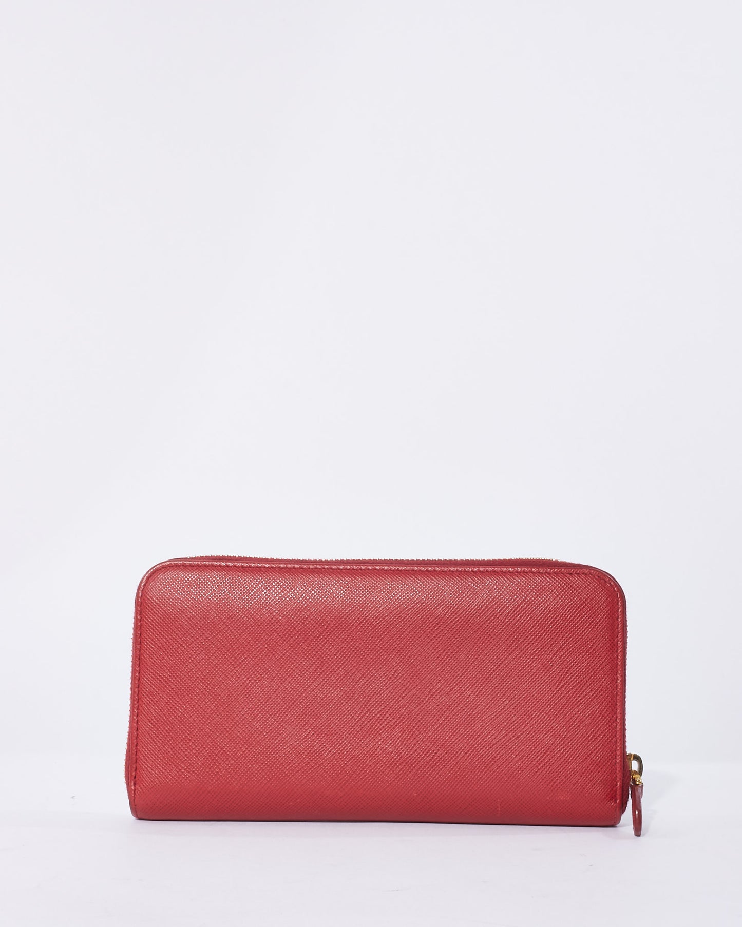 Prada Red Saffiano Leather Long Zip Wallet