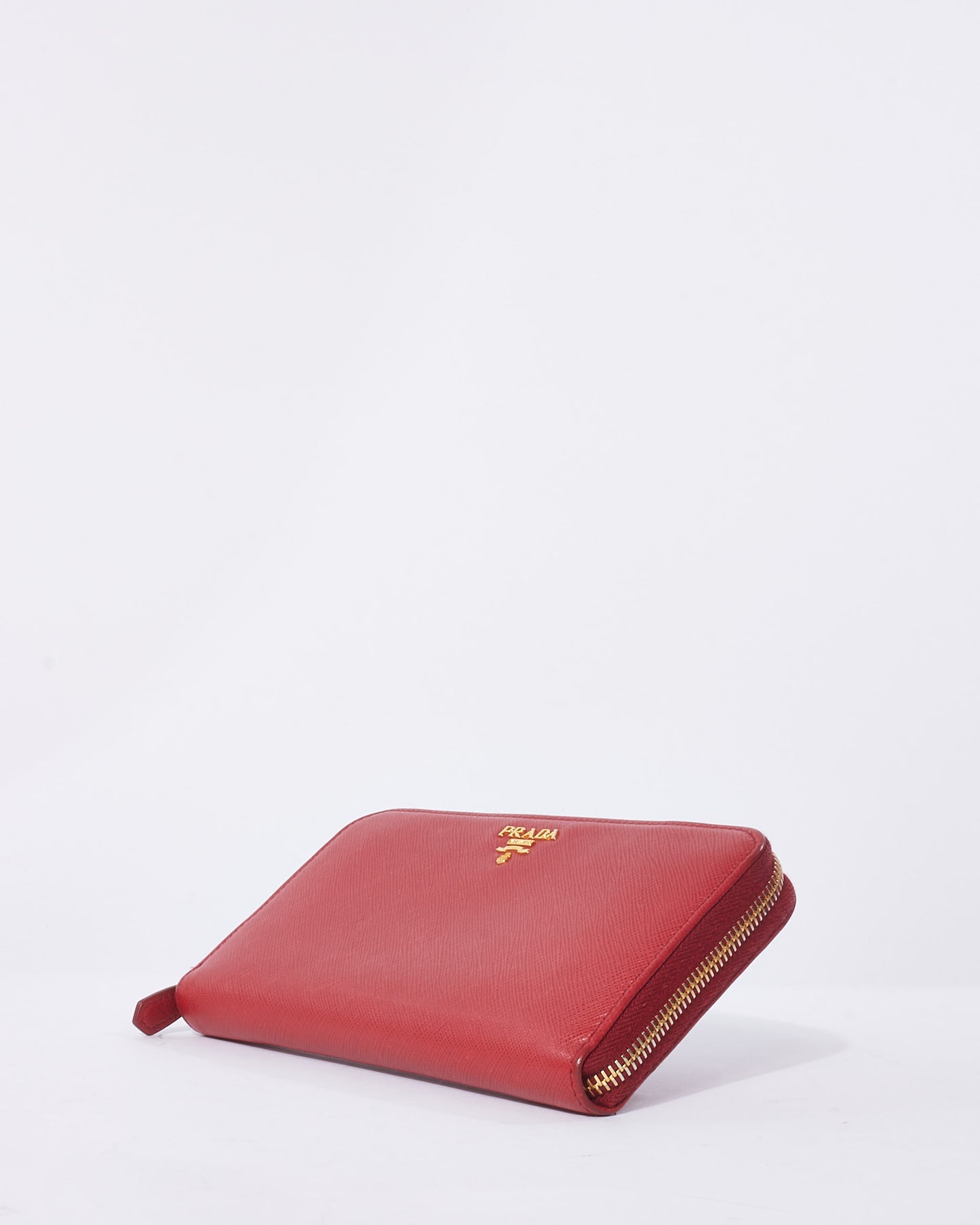 Prada Red Saffiano Leather Long Zip Wallet