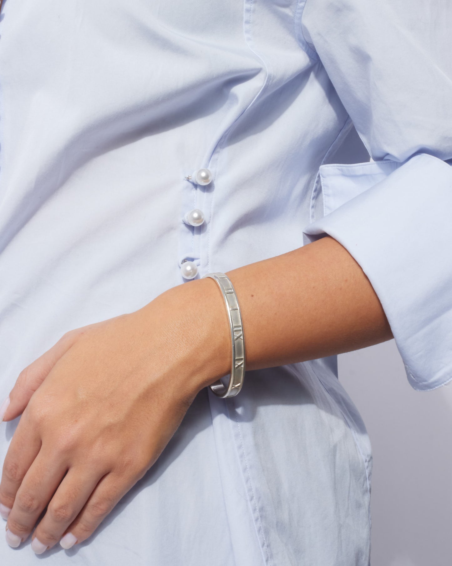 Tiffany & Co. Silver Atlas Roman Numeral Cuff Bracelet