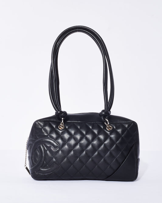 Chanel Vintage Black Leather Cambon Shoulder Bag
