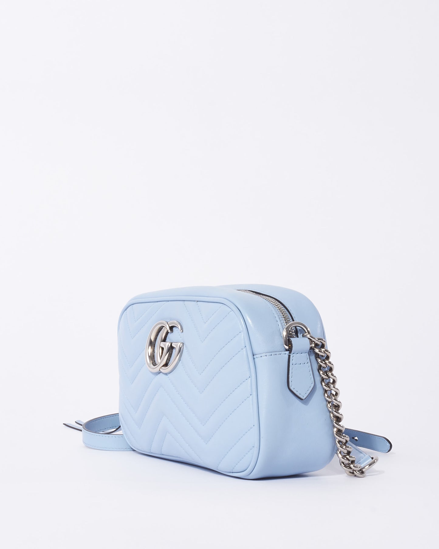 Gucci Light Blue Leather SHW Marmont Small Camera Bag