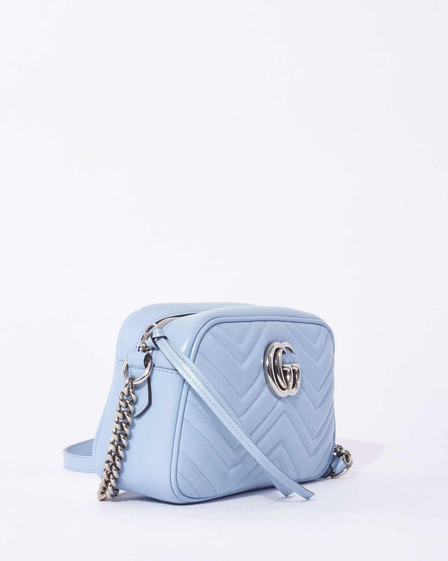 Gucci Light Blue Leather SHW Marmont Small Camera Bag