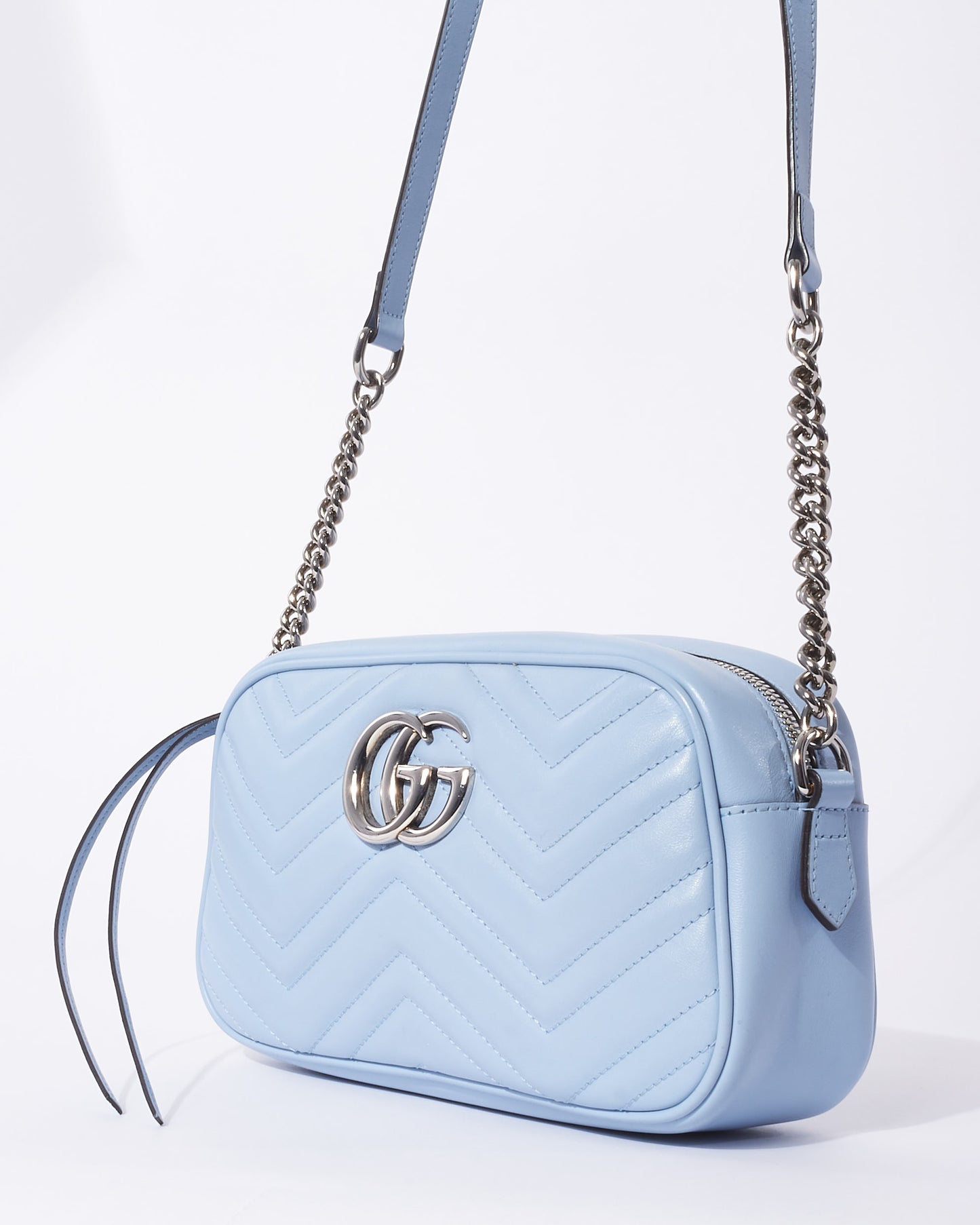 Gucci Light Blue Leather SHW Marmont Small Camera Bag
