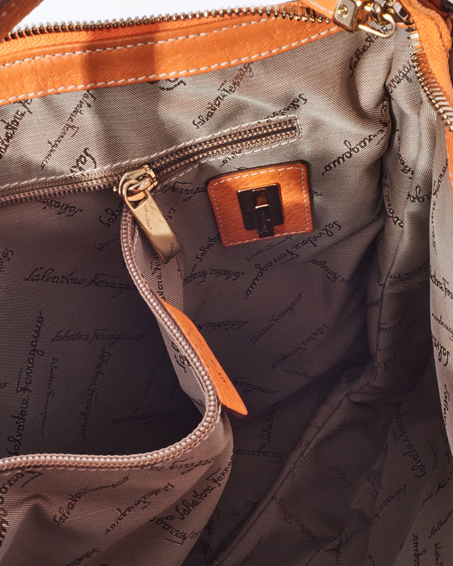 Salvatore Ferragamo Orange Leather Hobo Shoulder Bag