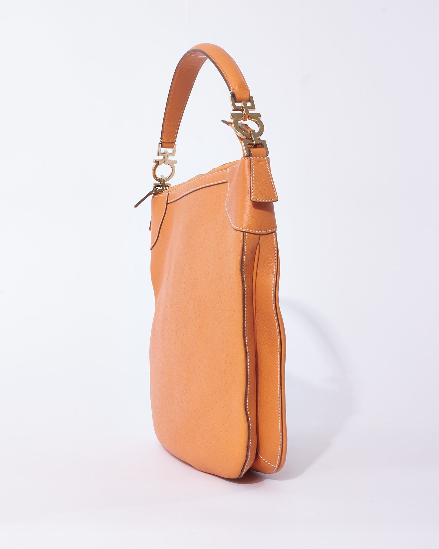 Salvatore Ferragamo Orange Leather Hobo Shoulder Bag