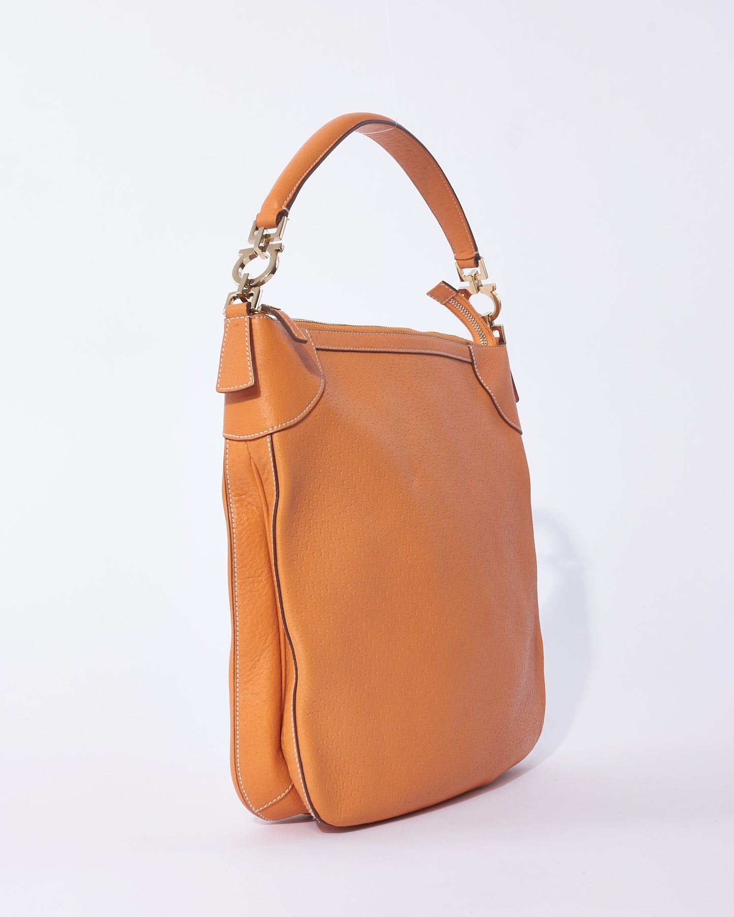 Salvatore Ferragamo Orange Leather Hobo Shoulder Bag
