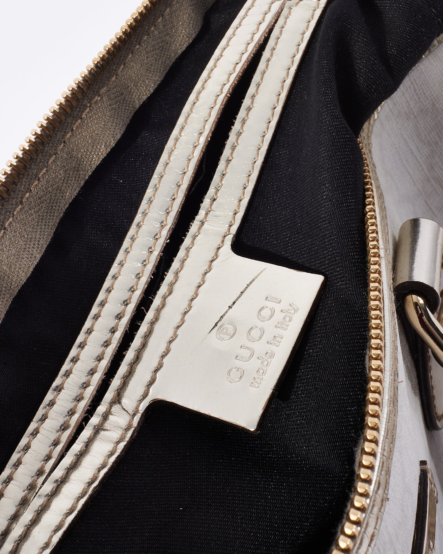 Gucci White Monogram GG Supreme Canvas & Silver Trim Top Handle Bag