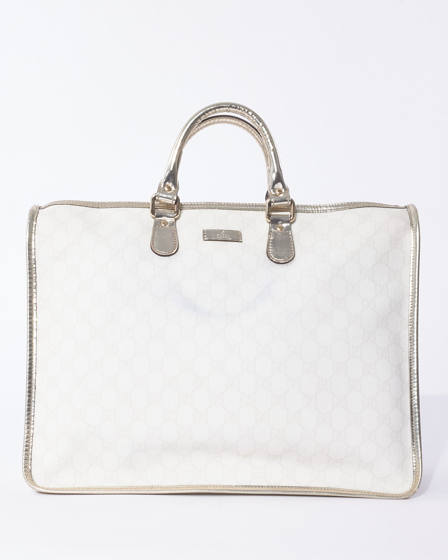 Gucci White Monogram GG Supreme Canvas & Silver Trim Top Handle Bag