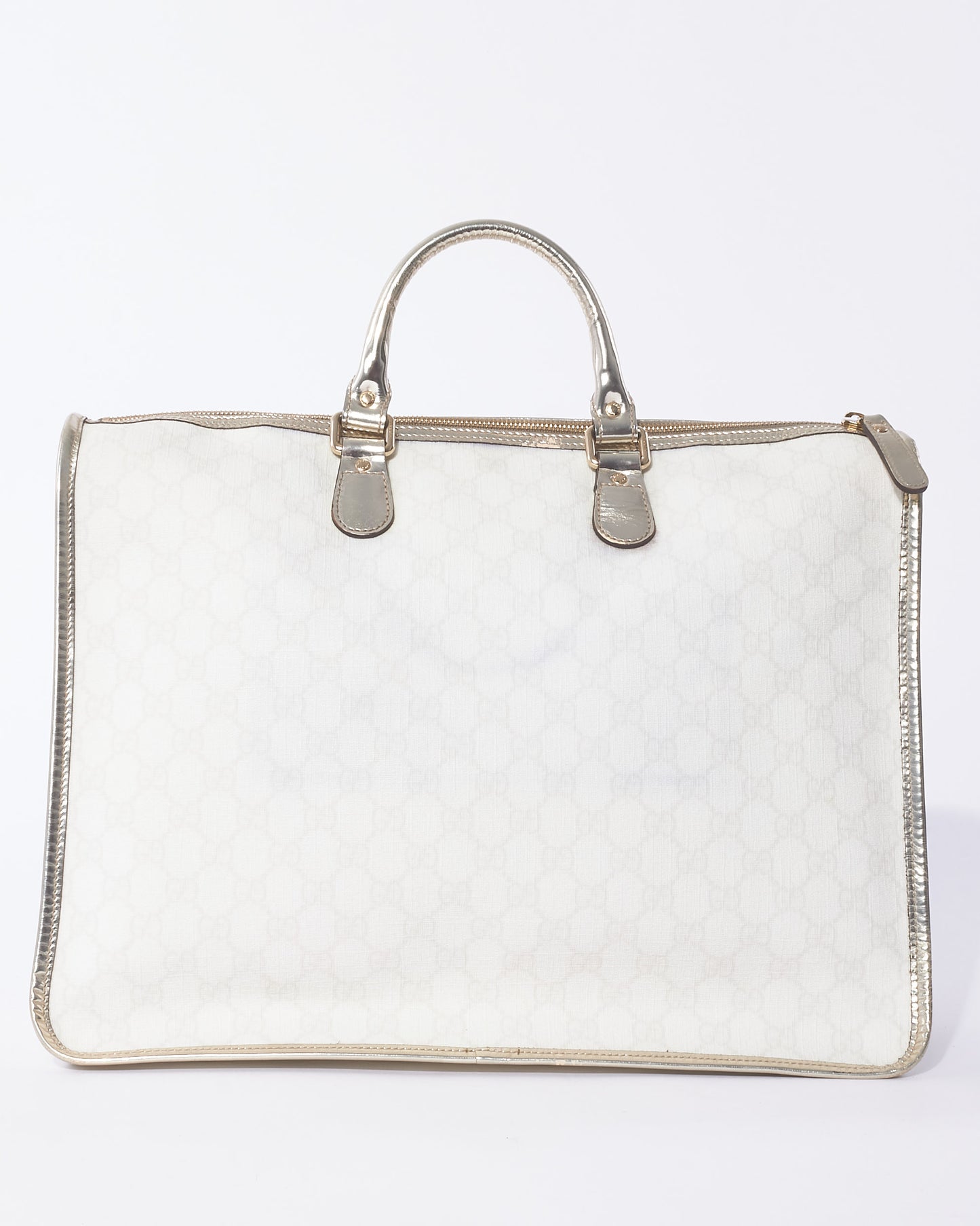Gucci White Monogram GG Supreme Canvas & Silver Trim Top Handle Bag