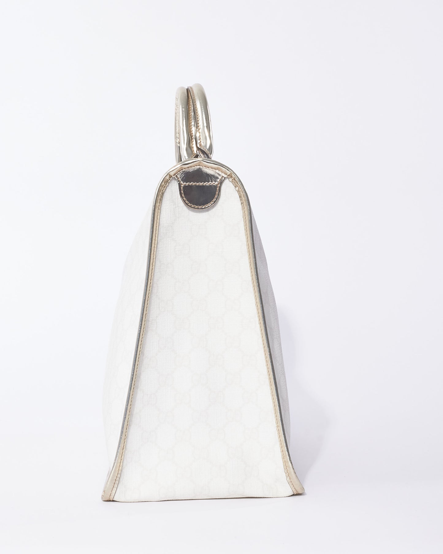 Gucci White Monogram GG Supreme Canvas & Silver Trim Top Handle Bag