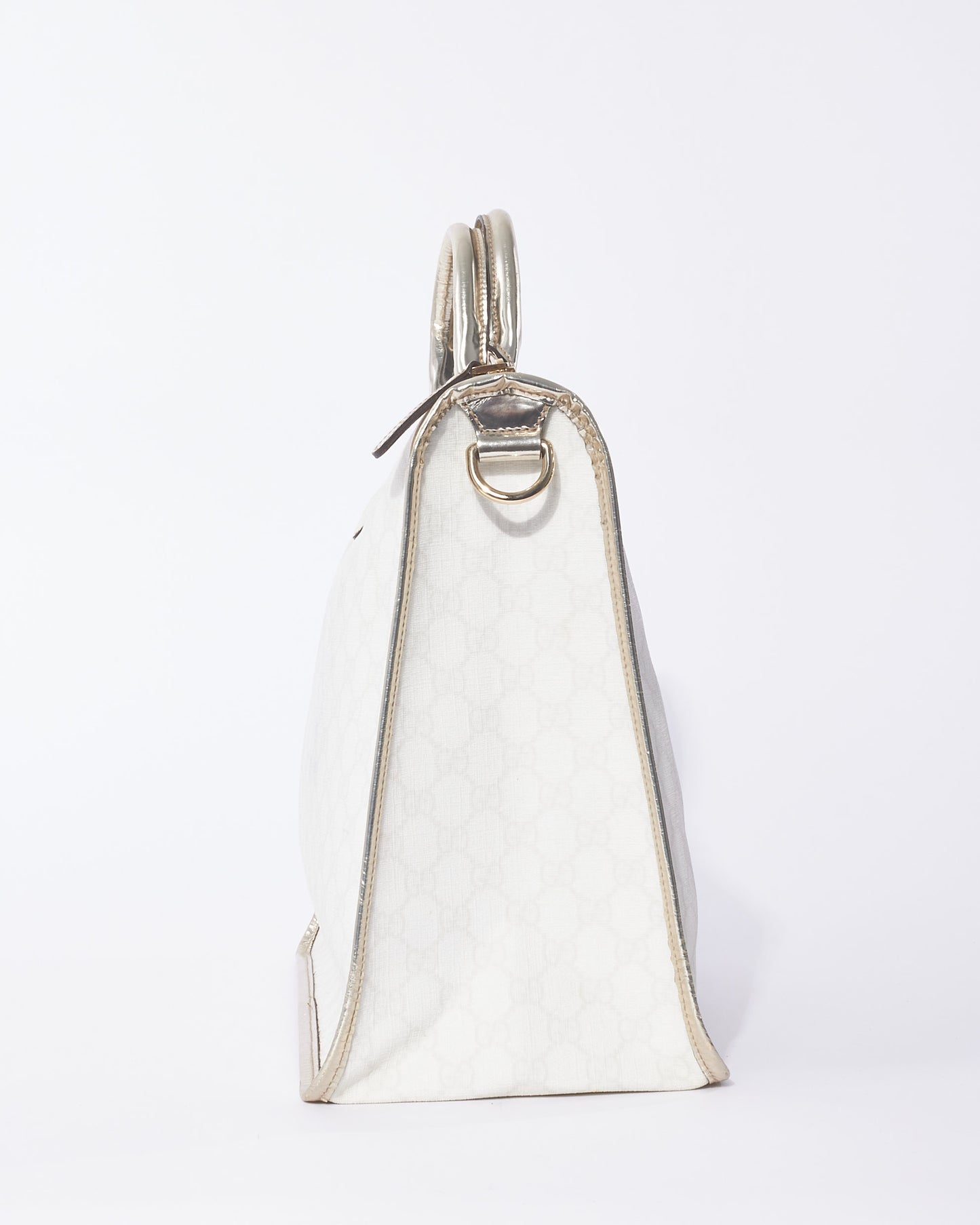 Gucci White Monogram GG Supreme Canvas & Silver Trim Top Handle Bag