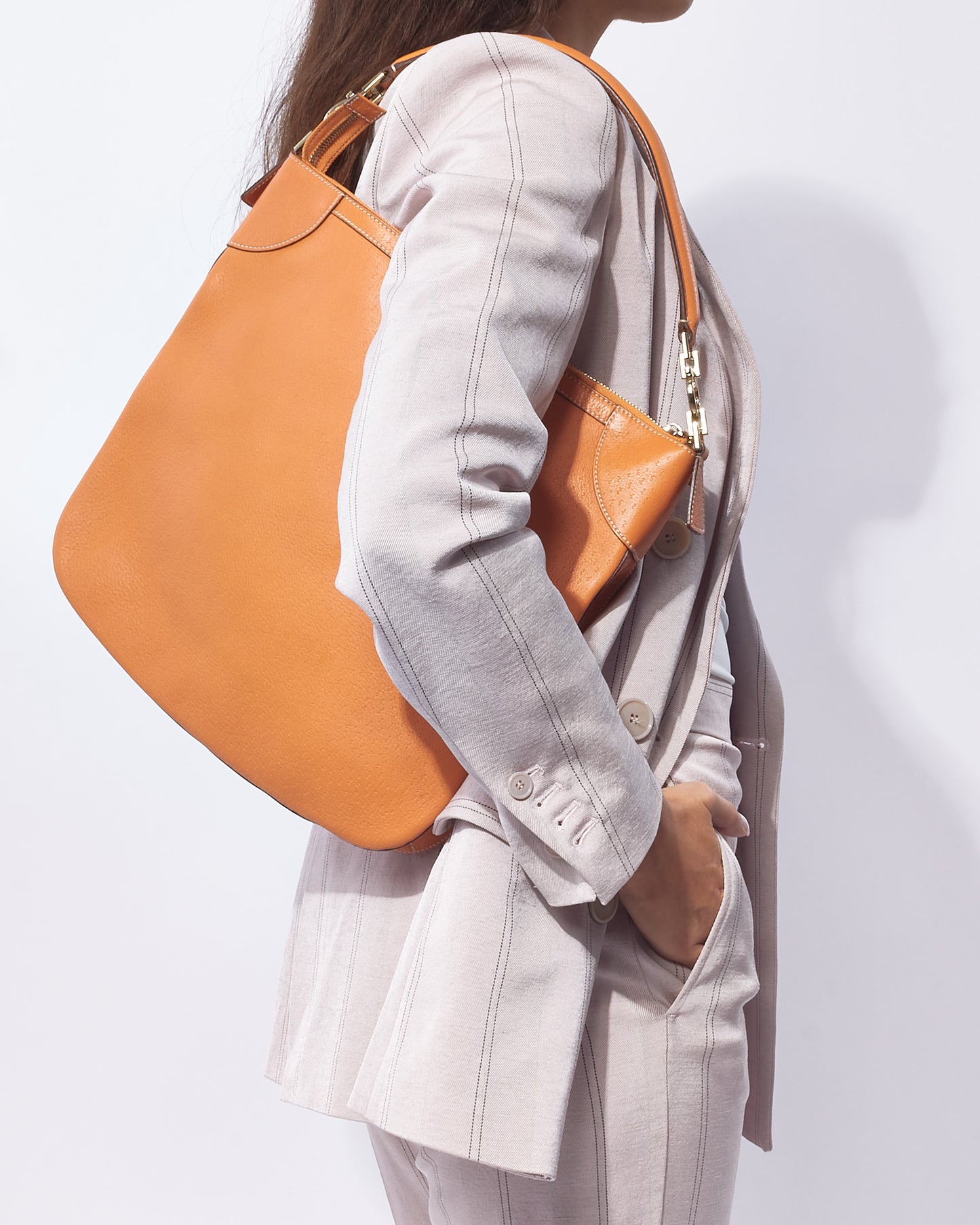 Salvatore Ferragamo Orange Leather Hobo Shoulder Bag