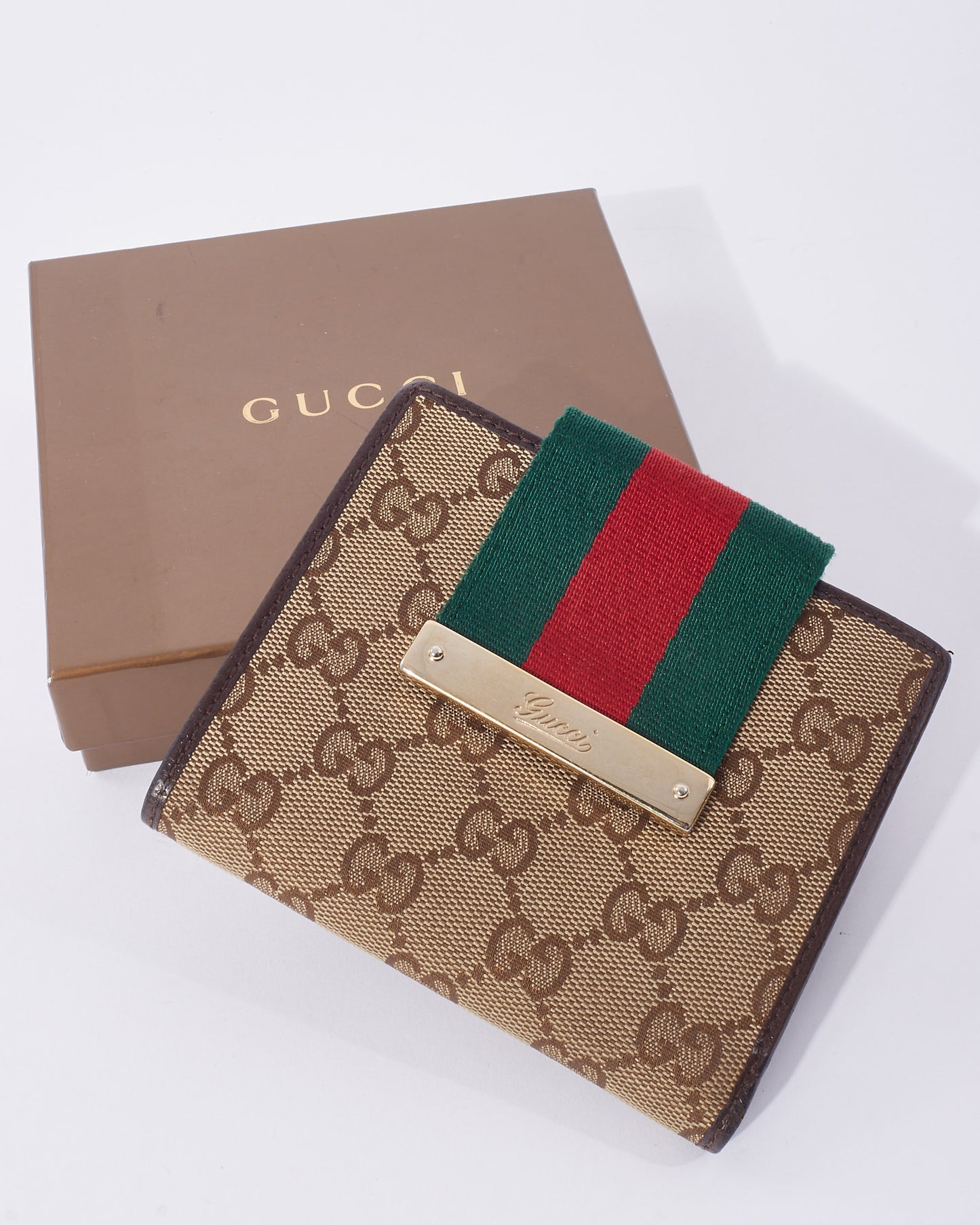 Gucci GG Monogram Canvas Web Compact Wallet