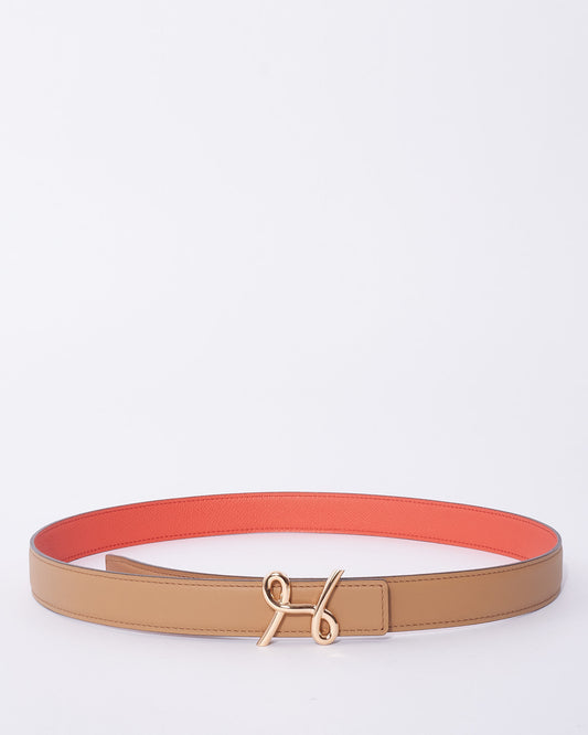 Hermès Tan/Red Leather Reversible 24mm Cursive H Belt w/ RGHW - 80