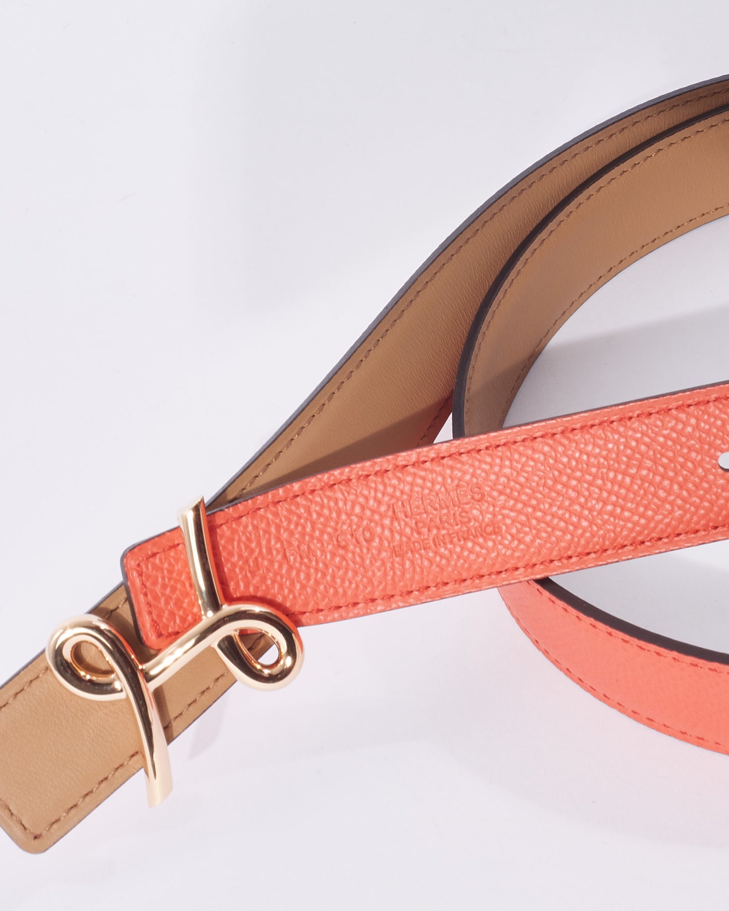Hermès Tan/Red Leather Reversible 24mm Cursive H Belt w/ RGHW - 80