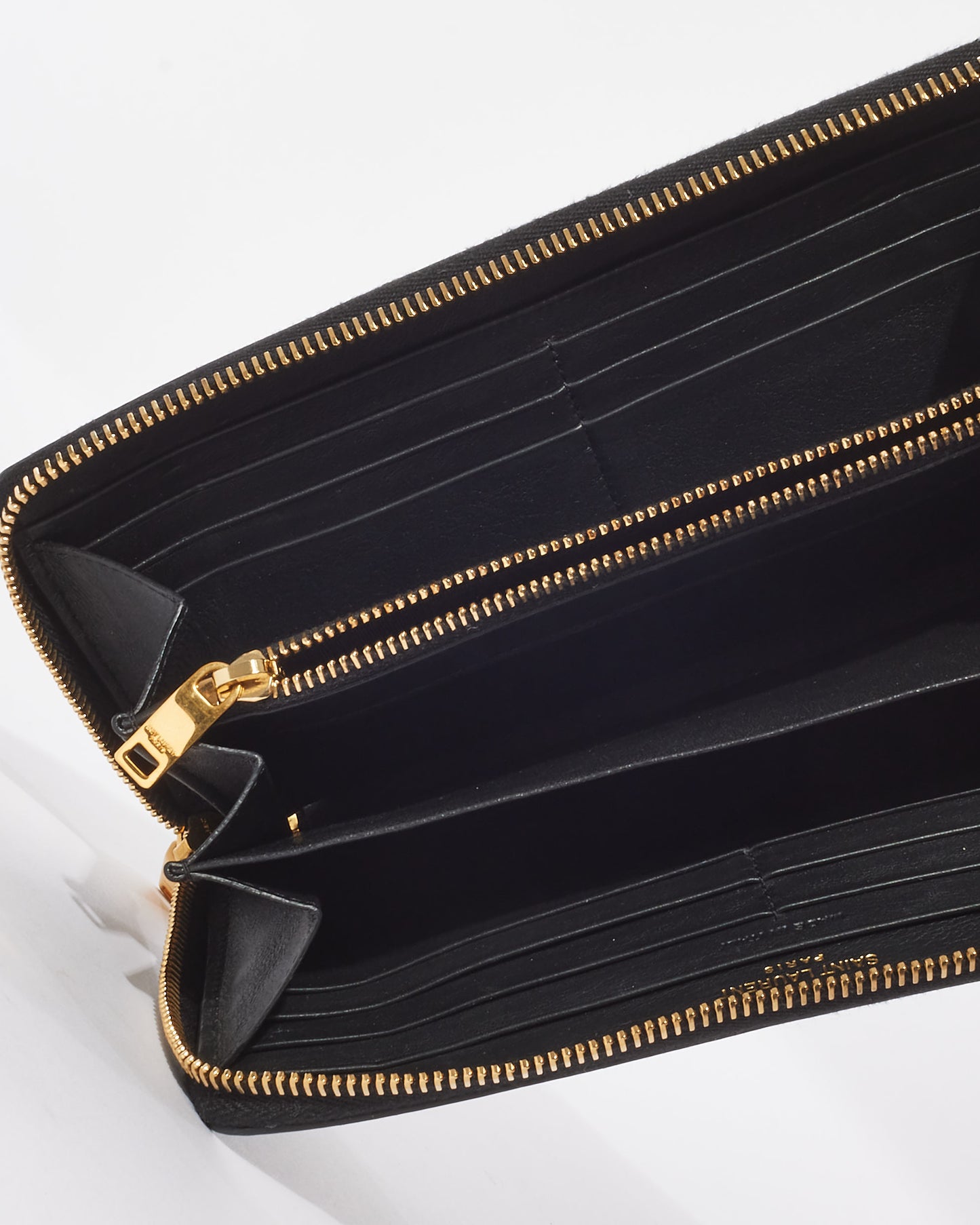 Saint Laurent Black Leather Logo Flap Long Zip Wallet