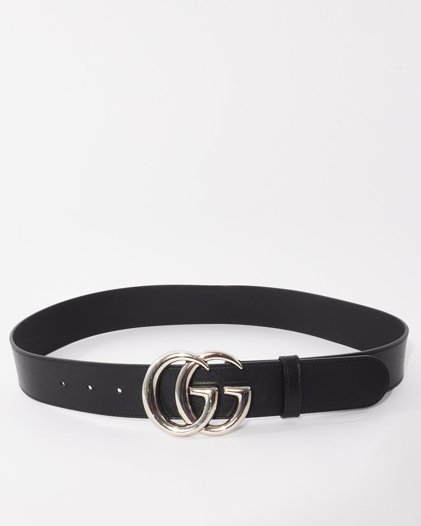 Gucci Black Leather & Silver GG Marmont Belt - 80/32