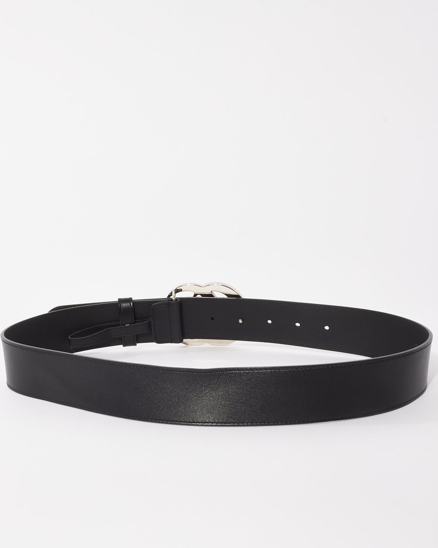 Gucci Black Leather & Silver GG Marmont Belt - 80/32
