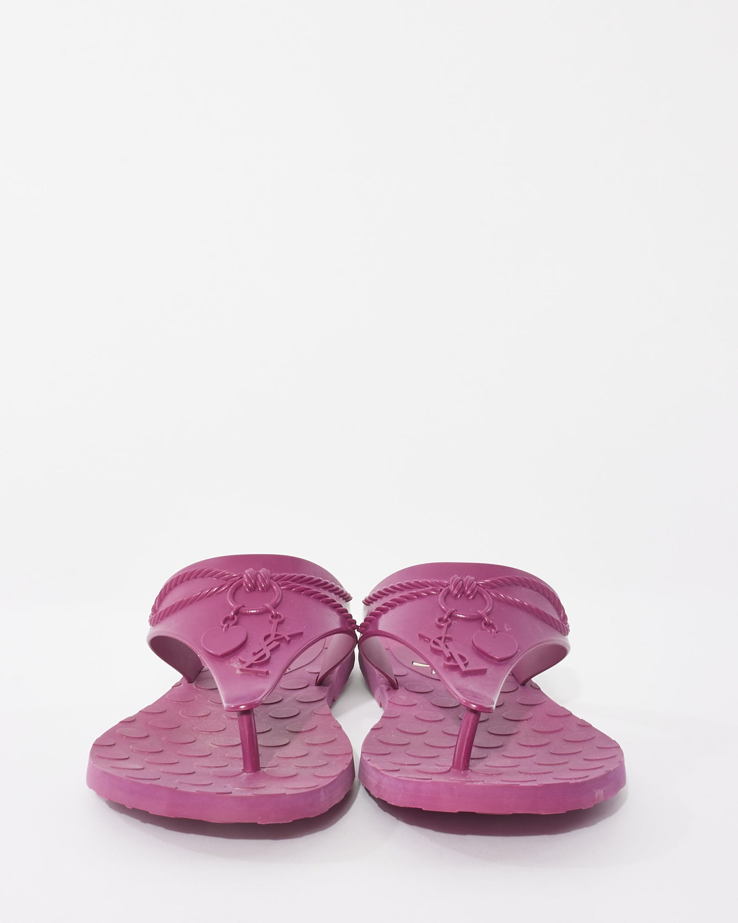Saint Laurent Fuchsia Purple Rubber Logo Thong Sandals - 40