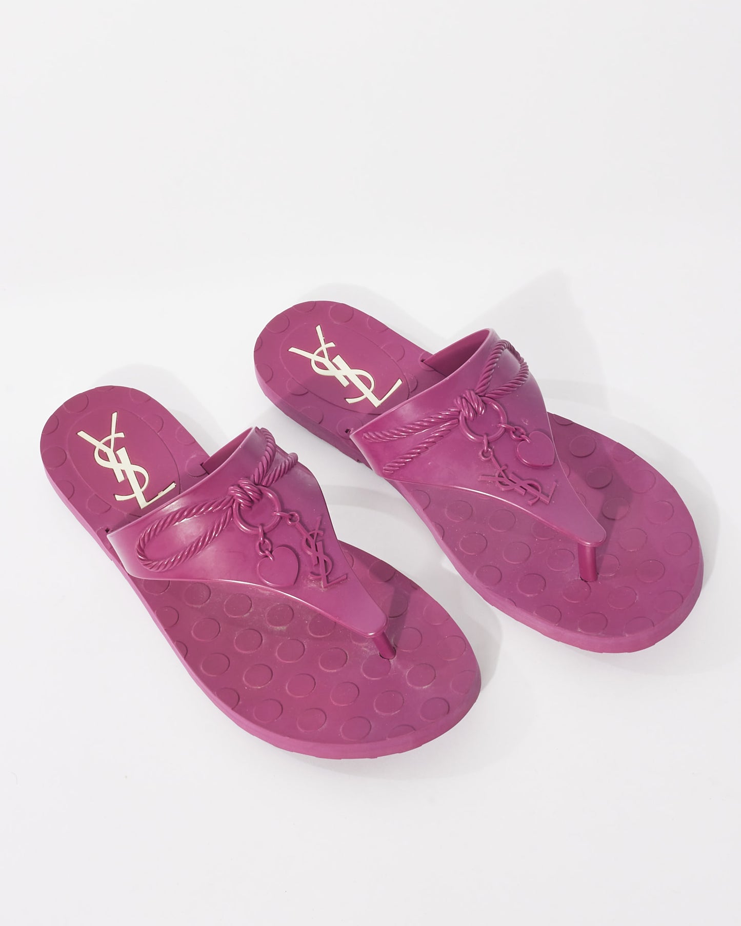 Saint Laurent Fuchsia Purple Rubber Logo Thong Sandals - 40