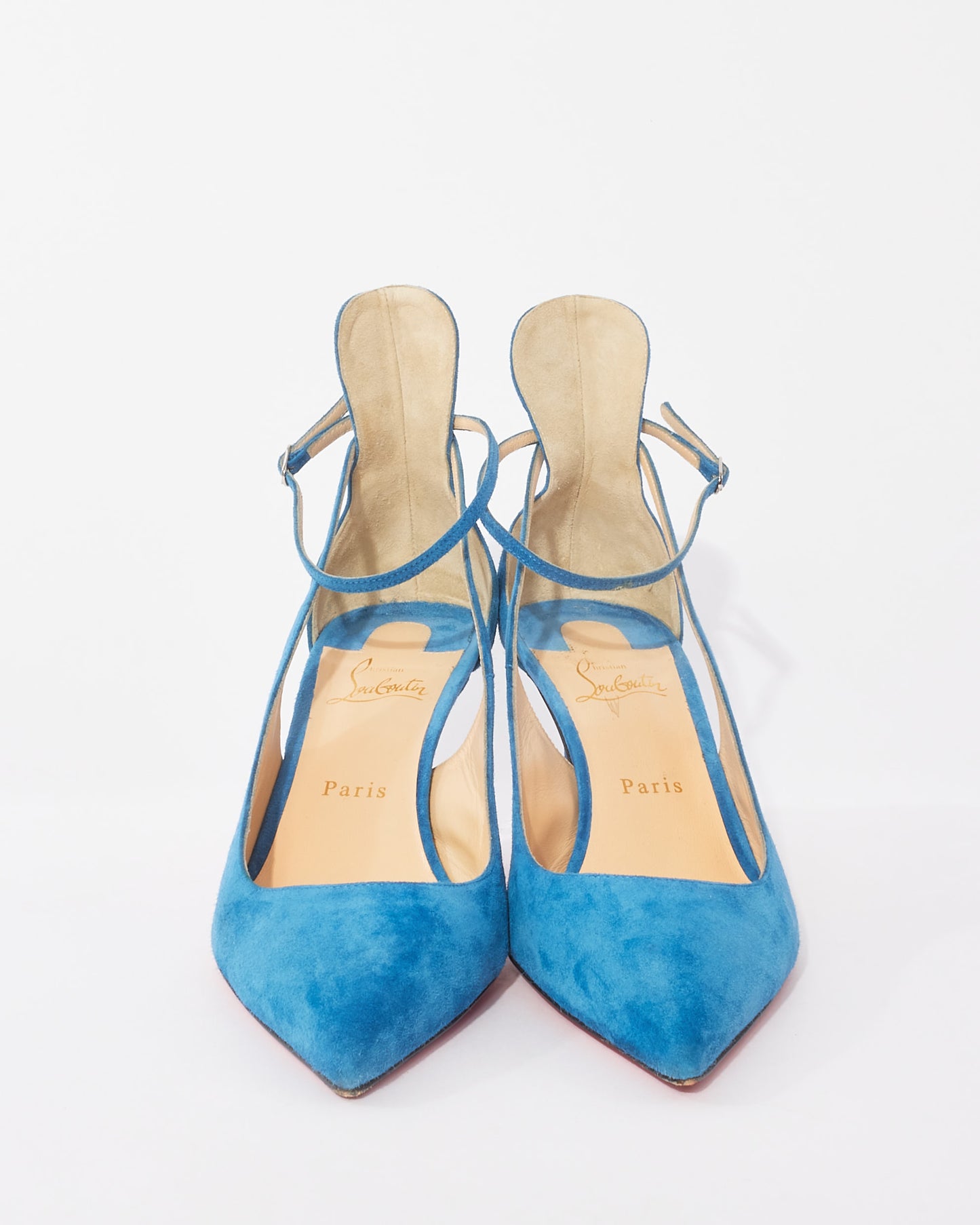 Christian Louboutin Turquoise Suede Strappy Pumps - 41
