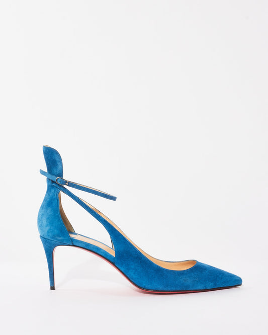 Christian Louboutin Turquoise Suede Strappy Pumps - 41