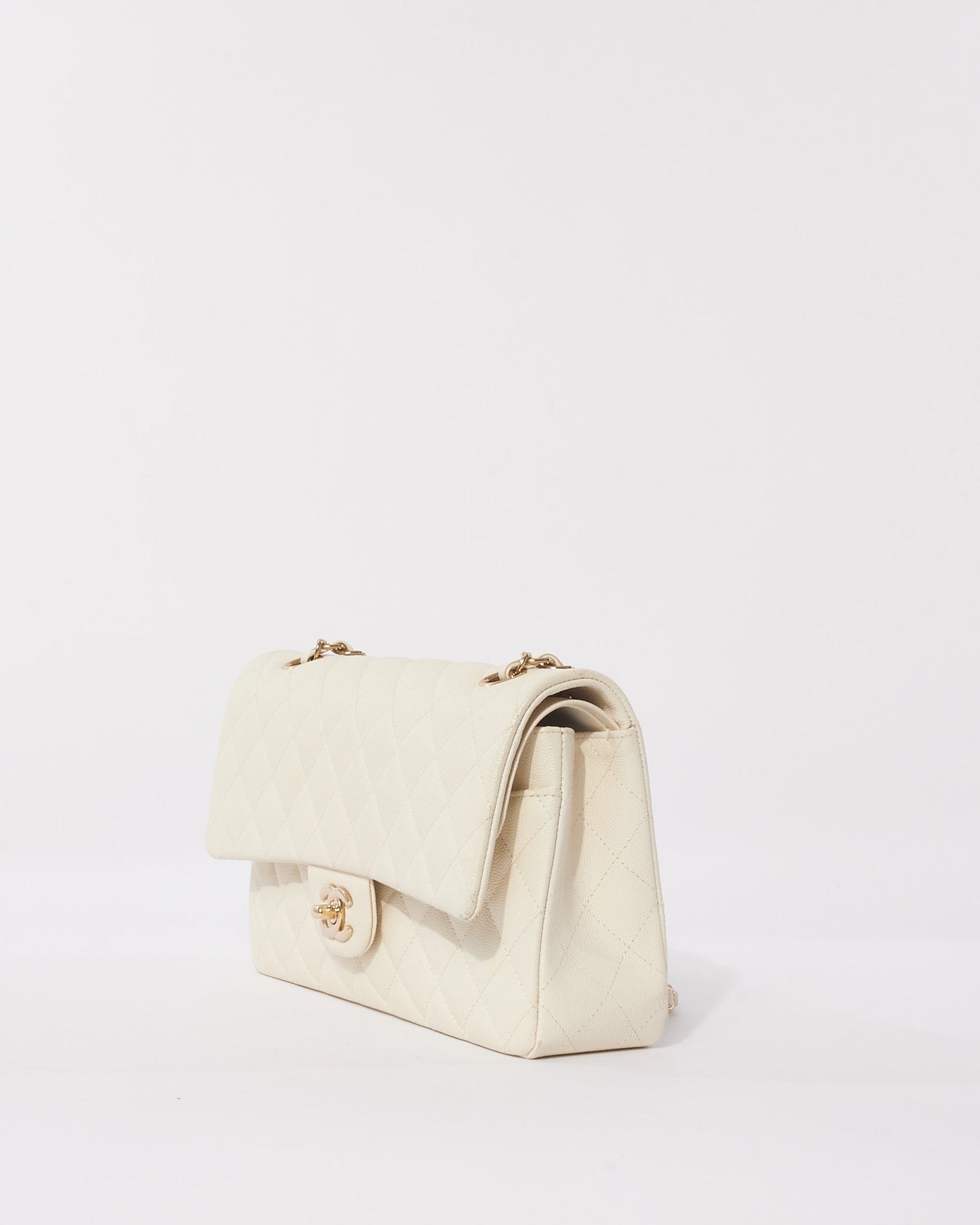 Chanel White Caviar Leather Medium Double Flap Bag CPHW