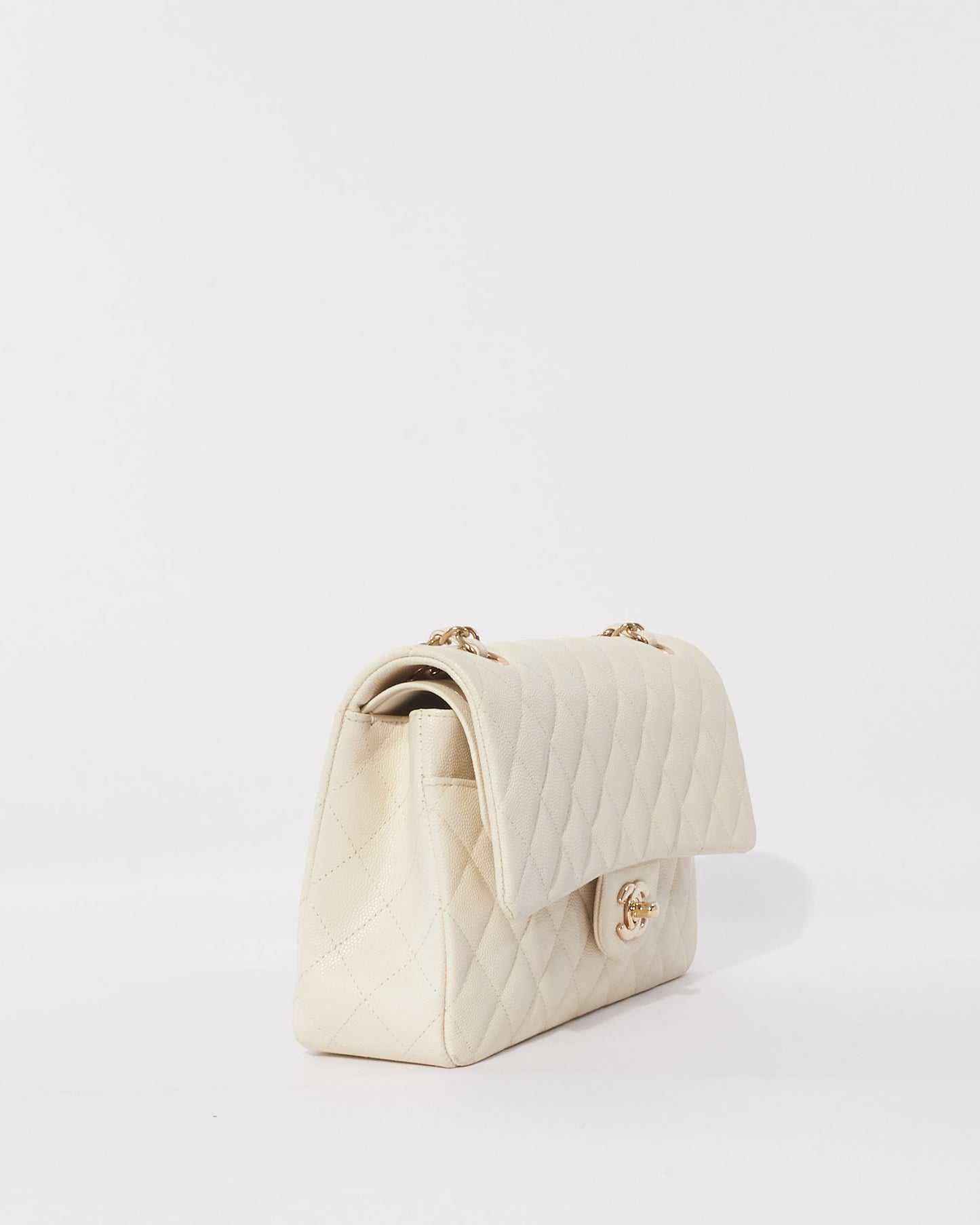 Chanel White Caviar Leather Medium Double Flap Bag CPHW